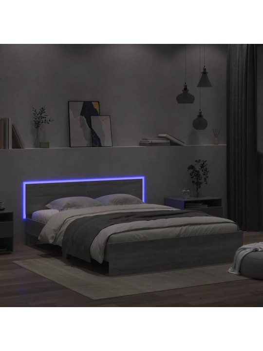 Rám postele s čelem a led osvětlením šedý sonoma 150 x 200 cm
