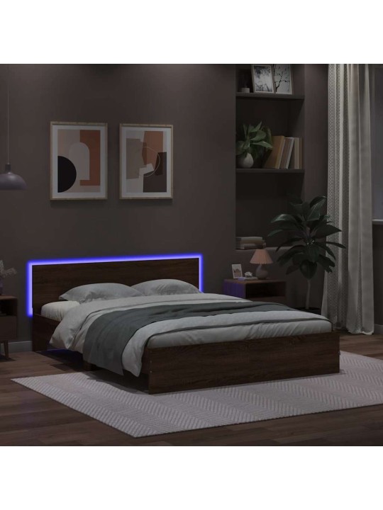 Rám postele s čelem a led osvětlením hnědý dub 150 x 200 cm