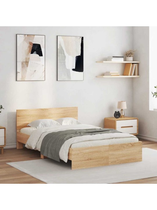 Rám postele s čelem a led osvětlením dub sonoma 140 x 200 cm