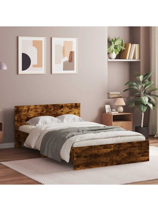 Rám postele s čelem a led osvětlením kouřový dub 140 x 200 cm