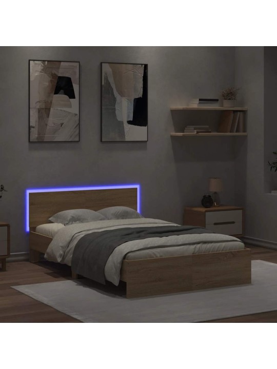 Rám postele s čelem a led osvětlením dub sonoma 120 x 200 cm