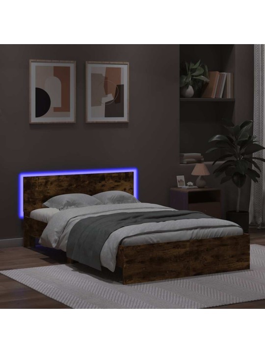Rám postele s čelem a led osvětlením kouřový dub 120 x 200 cm