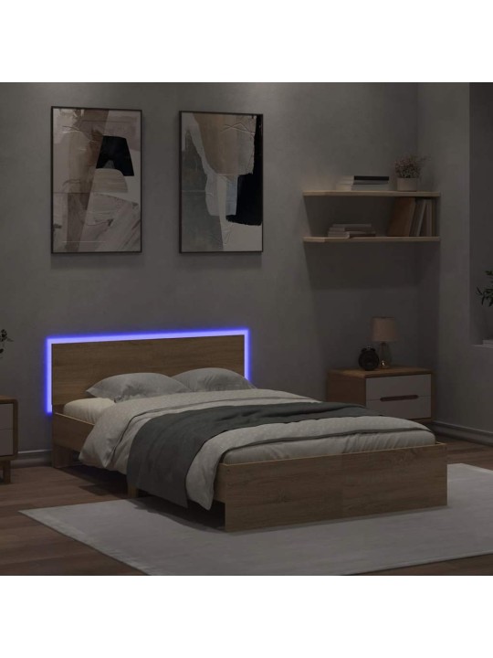 Rám postele s čelem a led osvětlením dub sonoma 140 x 190 cm