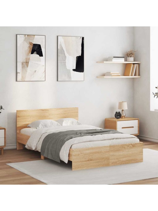 Rám postele s čelem a led osvětlením dub sonoma 140 x 190 cm