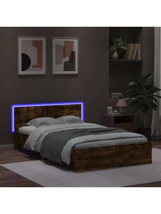 Rám postele s čelem a led osvětlením kouřový dub 140 x 190 cm
