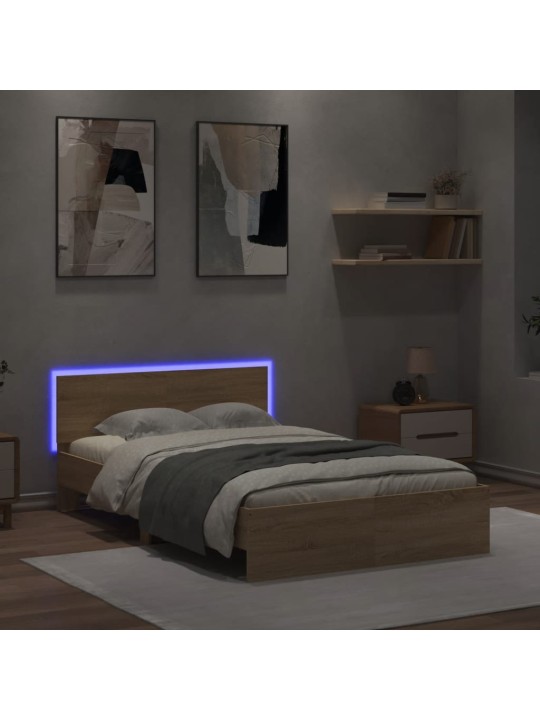 Rám postele s čelem a LED osvětlením dub sonoma 135 x 190 cm