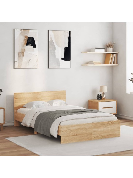 Rám postele s čelem a LED osvětlením dub sonoma 135 x 190 cm