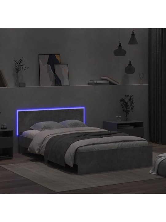 Rám postele s čelem a led osvětlením betonově šedý 135 x 190 cm