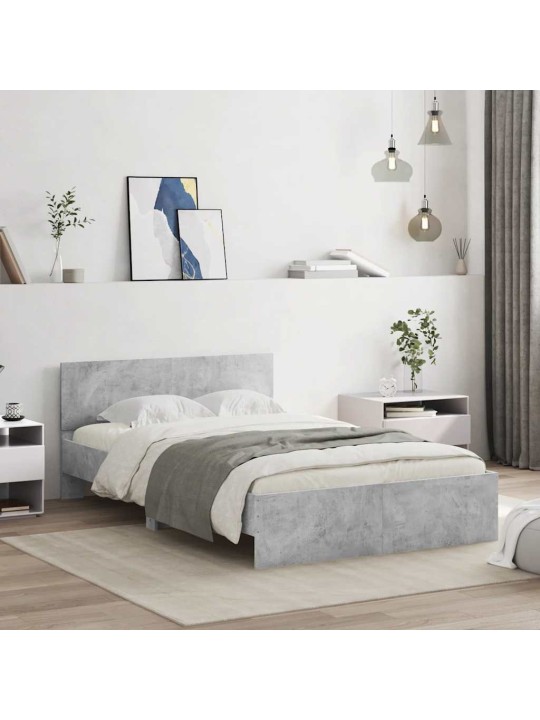 Rám postele s čelem a led osvětlením betonově šedý 135 x 190 cm