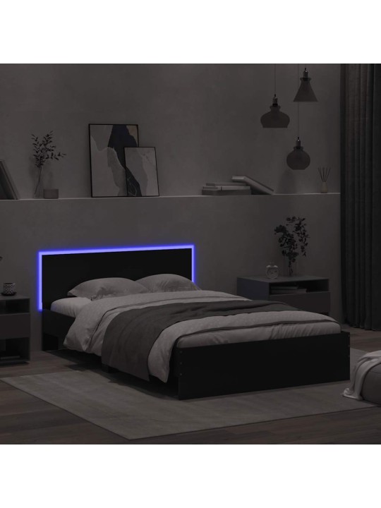 Rám postele s čelem a led osvětlením černý 120 x 190 cm