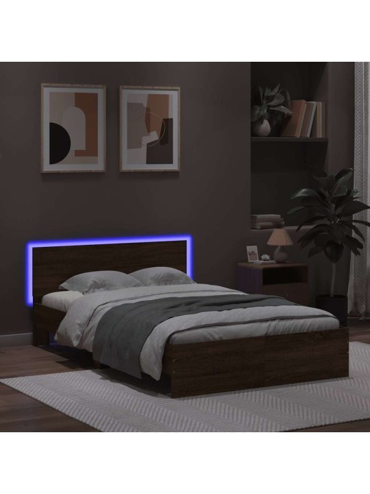 Rám postele s čelem a led osvětlením hnědý dub 120 x 190 cm