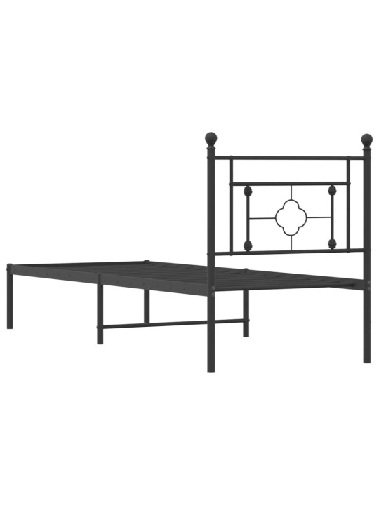 Kovový rám postele s čelem černý 75 x 190 cm