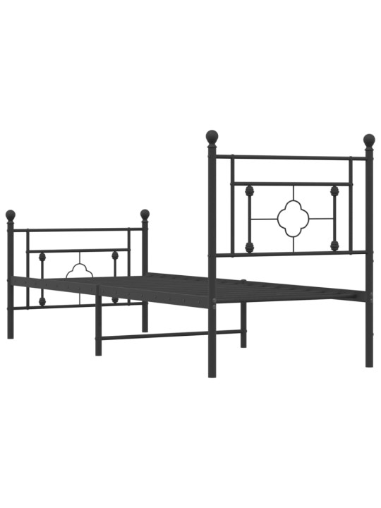 Kovový rám postele s hlavovým a nožním čelem černý 80 x 200 cm