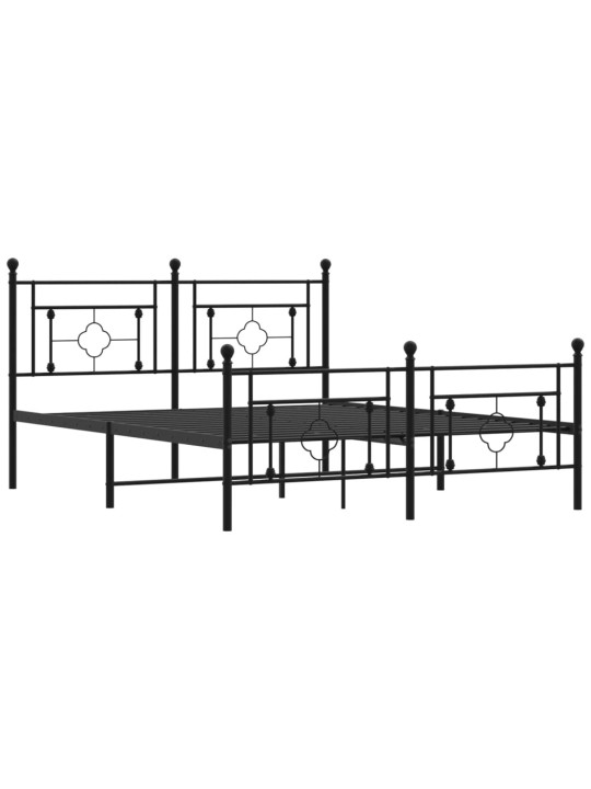 Kovový rám postele s hlavovým a nožním čelem černý 150 x 200 cm