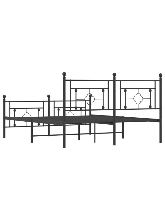 Kovový rám postele s hlavovým a nožním čelem černý 150 x 200 cm