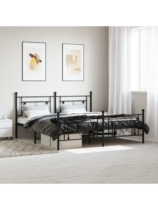 Kovový rám postele bez matrace s nožním čelem černý 180x200 cm