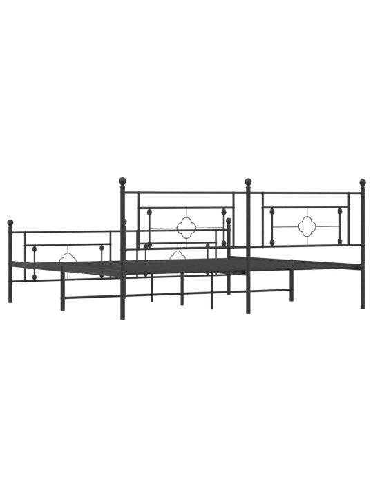 Kovový rám postele s hlavovým a nožním čelem černý 200 x 200 cm