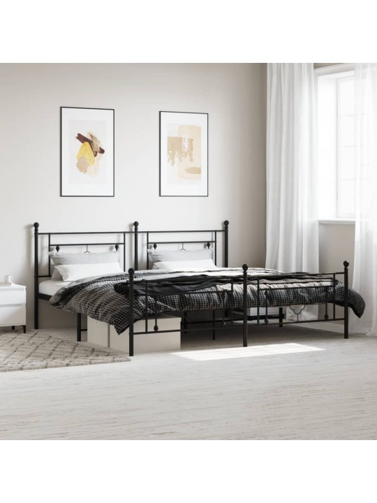 Kovový rám postele s hlavovým a nožním čelem černý 200 x 200 cm