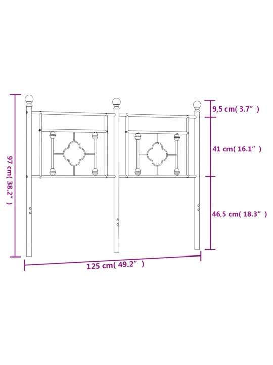 Kovové čelo postele černé 120 cm