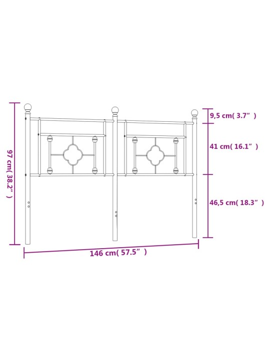 Kovové čelo postele černé 140 cm
