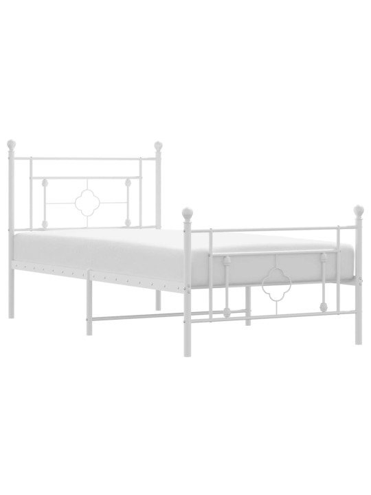 Kovový rám postele s hlavovým a nožním čelem bílý 90 x 200 cm