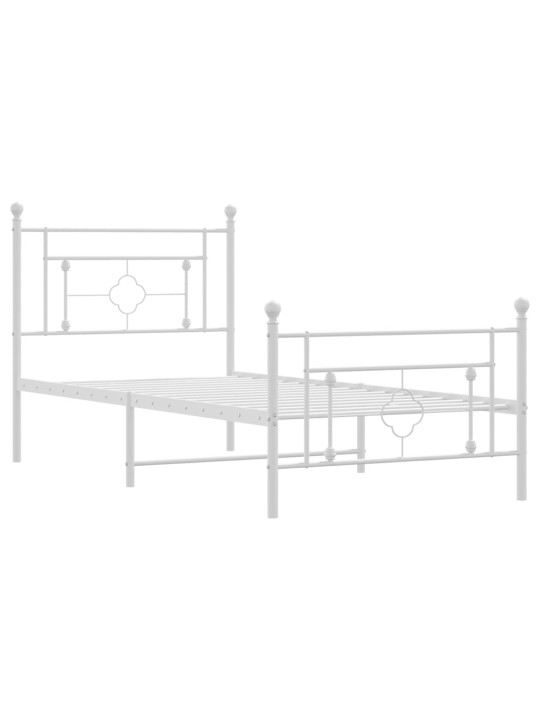 Kovový rám postele s hlavovým a nožním čelem bílý 90 x 200 cm
