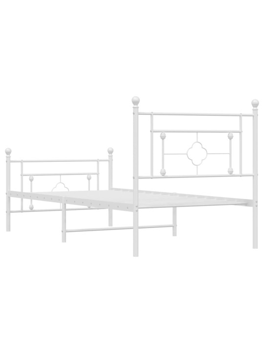 Kovový rám postele s hlavovým a nožním čelem bílý 90 x 200 cm