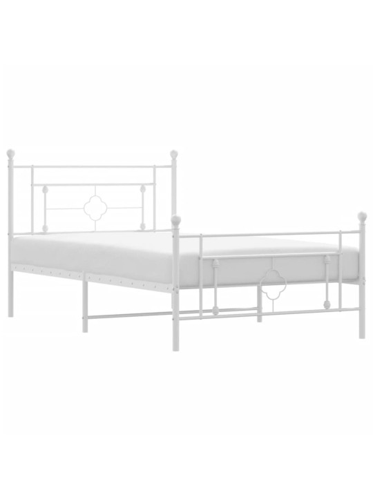 Kovový rám postele s hlavovým a nožním čelem bílý 107 x 203 cm