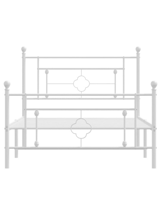 Kovový rám postele s hlavovým a nožním čelem bílý 107 x 203 cm