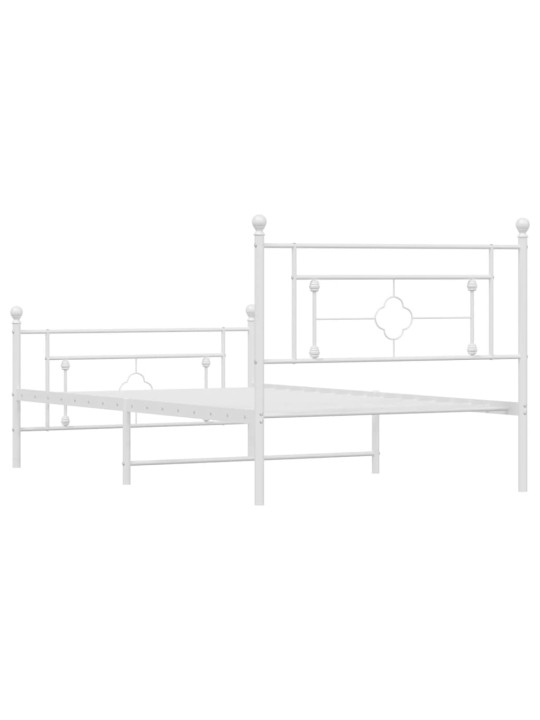 Kovový rám postele s hlavovým a nožním čelem bílý 107 x 203 cm