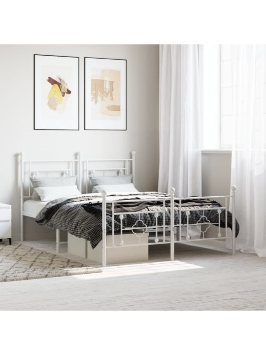 Kovový rám postele s hlavovým a nožním čelem bílý 135 x 190 cm