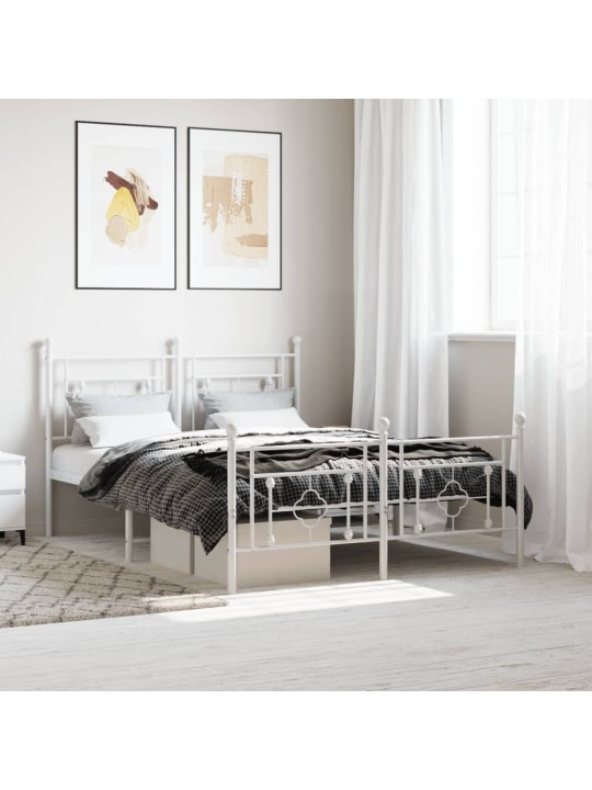 Kovový rám postele s hlavovým a nožním čelem bílý 140 x 200 cm