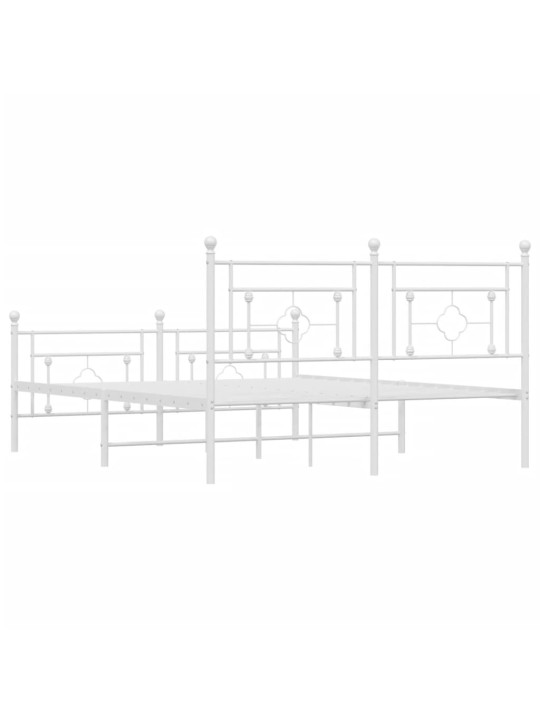 Kovový rám postele s hlavovým a nožním čelem bílý 150 x 200 cm