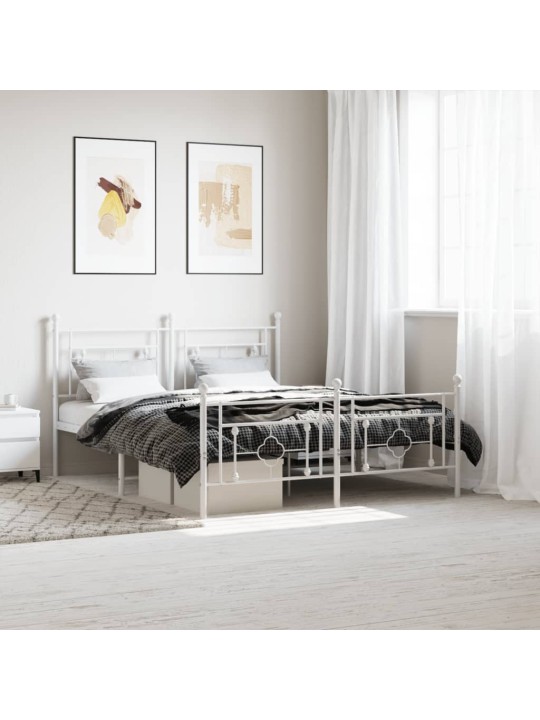 Kovový rám postele s hlavovým a nožním čelem bílý 160 x 200 cm