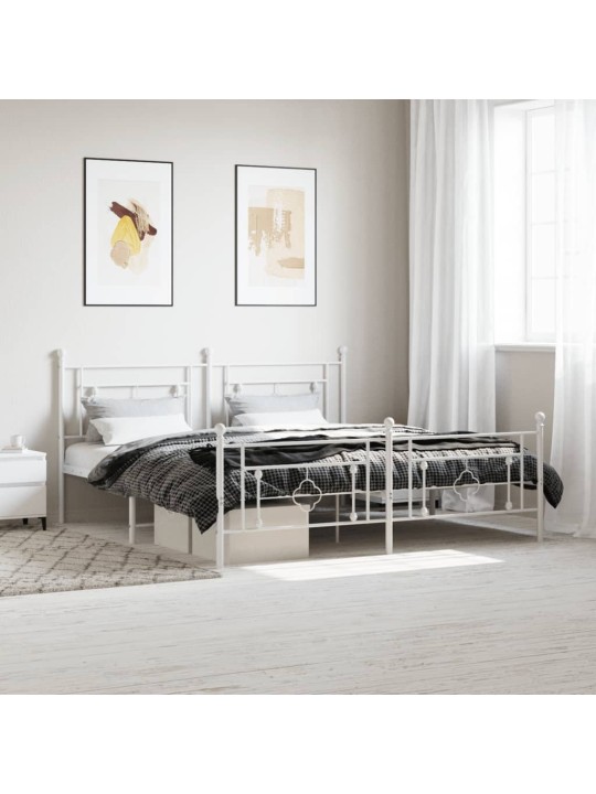Kovový rám postele s hlavovým a nožním čelem bílý 180 x 200 cm