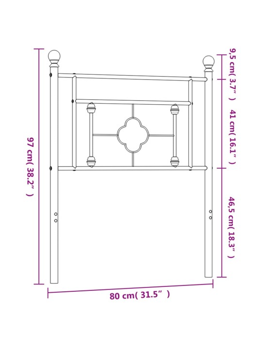 Kovové čelo postele bílé 75 cm