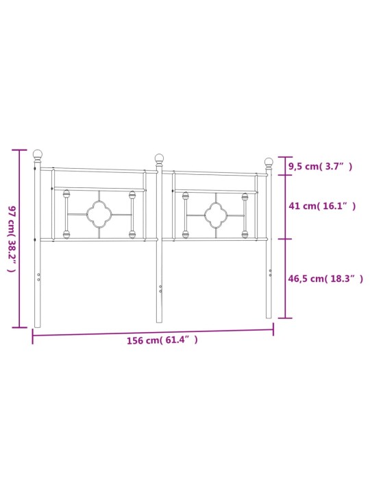 Kovové čelo postele bílé 150 cm