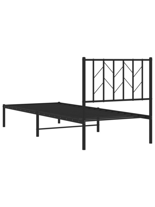 Kovový rám postele s čelem černý 80 x 200 cm