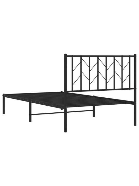 Kovový rám postele s čelem černý 100 x 200 cm