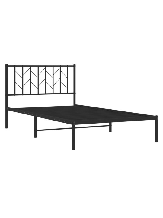 Kovový rám postele s čelem černý 107 x 203 cm