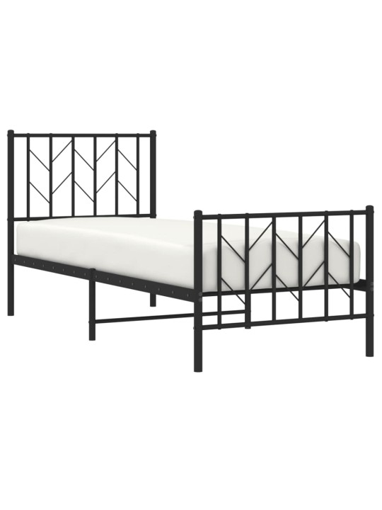 Kovový rám postele s hlavovým a nožním čelem černý 75 x 190 cm