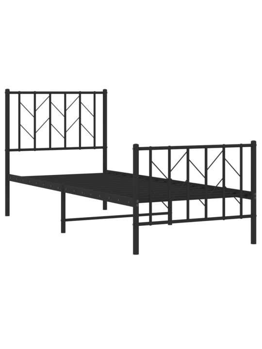 Kovový rám postele s hlavovým a nožním čelem černý 75 x 190 cm