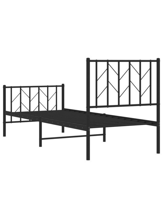 Kovový rám postele s hlavovým a nožním čelem černý 75 x 190 cm