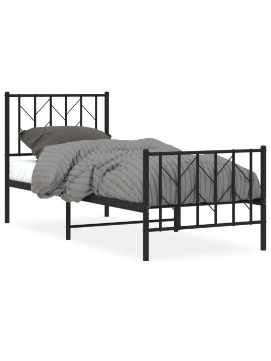 Kovový rám postele s hlavovým a nožním čelem černý 80 x 200 cm