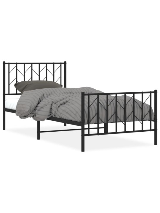 Kovový rám postele s hlavovým a nožním čelem černý 90 x 200 cm