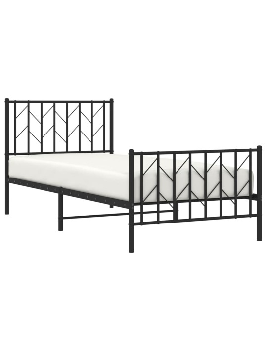 Kovový rám postele s hlavovým a nožním čelem černý 90 x 200 cm