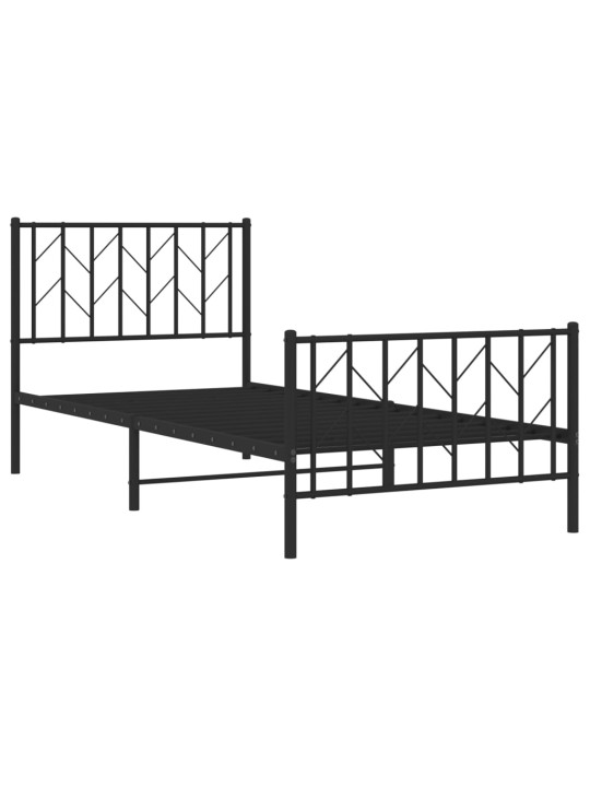 Kovový rám postele s hlavovým a nožním čelem černý 90 x 200 cm