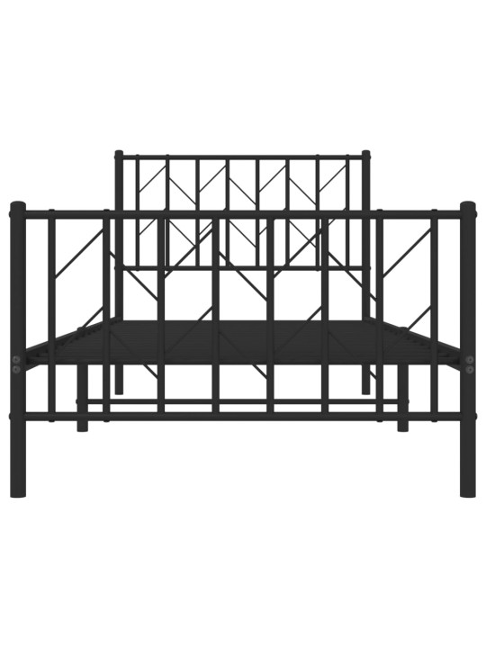 Kovový rám postele s hlavovým a nožním čelem černý 90 x 200 cm