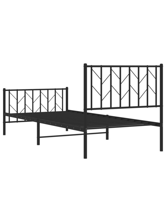 Kovový rám postele s hlavovým a nožním čelem černý 90 x 200 cm