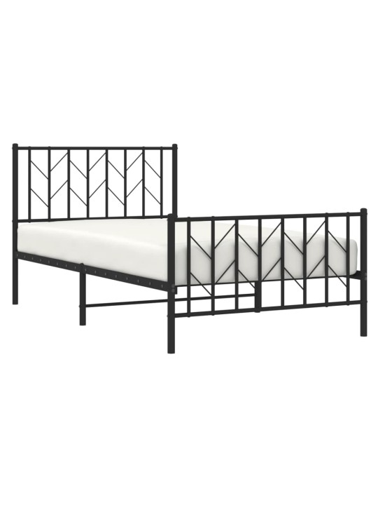 Kovový rám postele s hlavovým a nožním čelem černý 100 x 200 cm